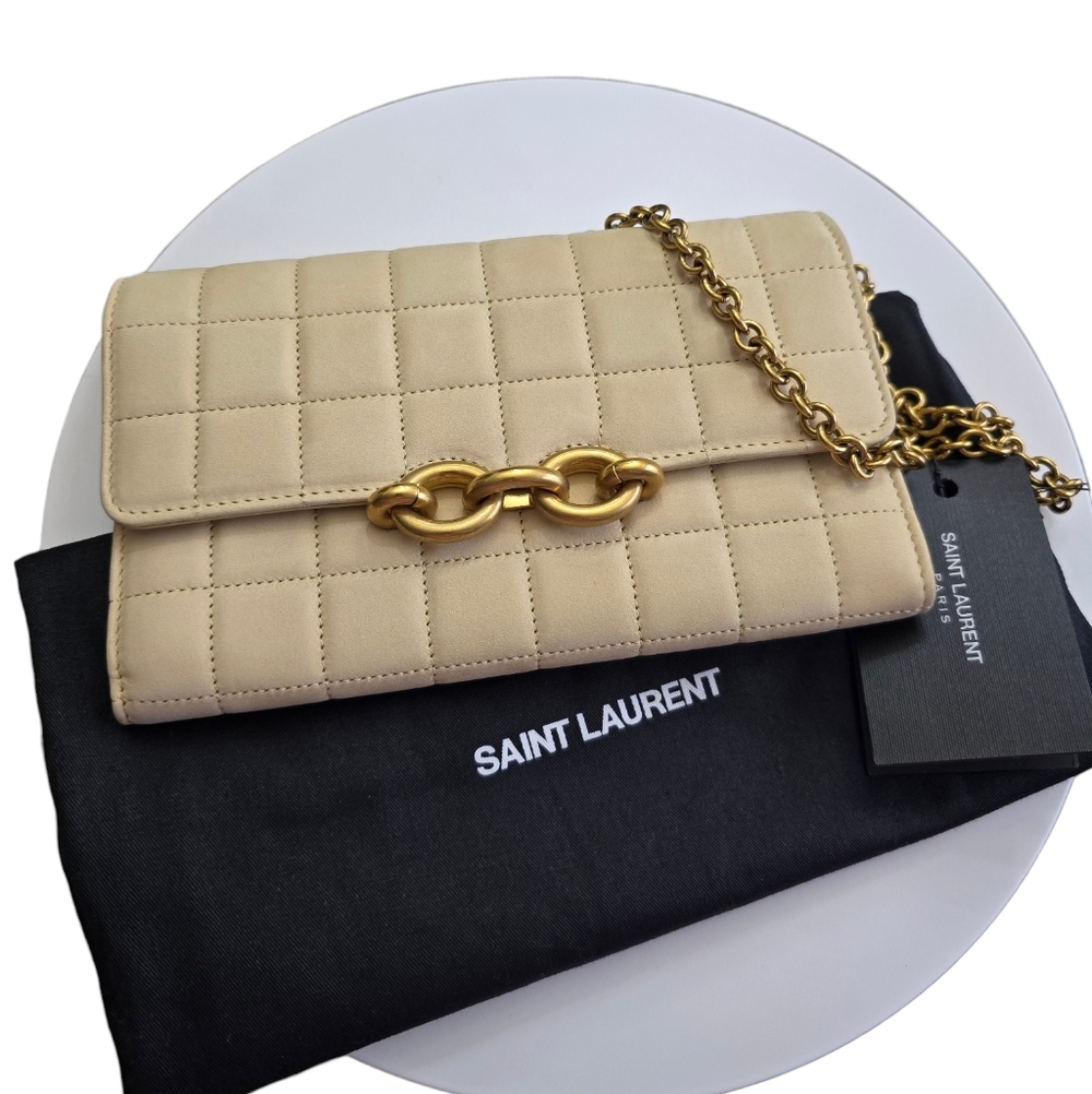 YSL Quilted Le Maillon Suede Chain Wallet